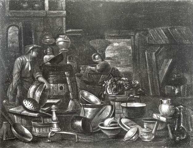 Anonimo — Valentino Giovan Domenico - sec. XVII/ XVIII - Interno di cucina — insieme